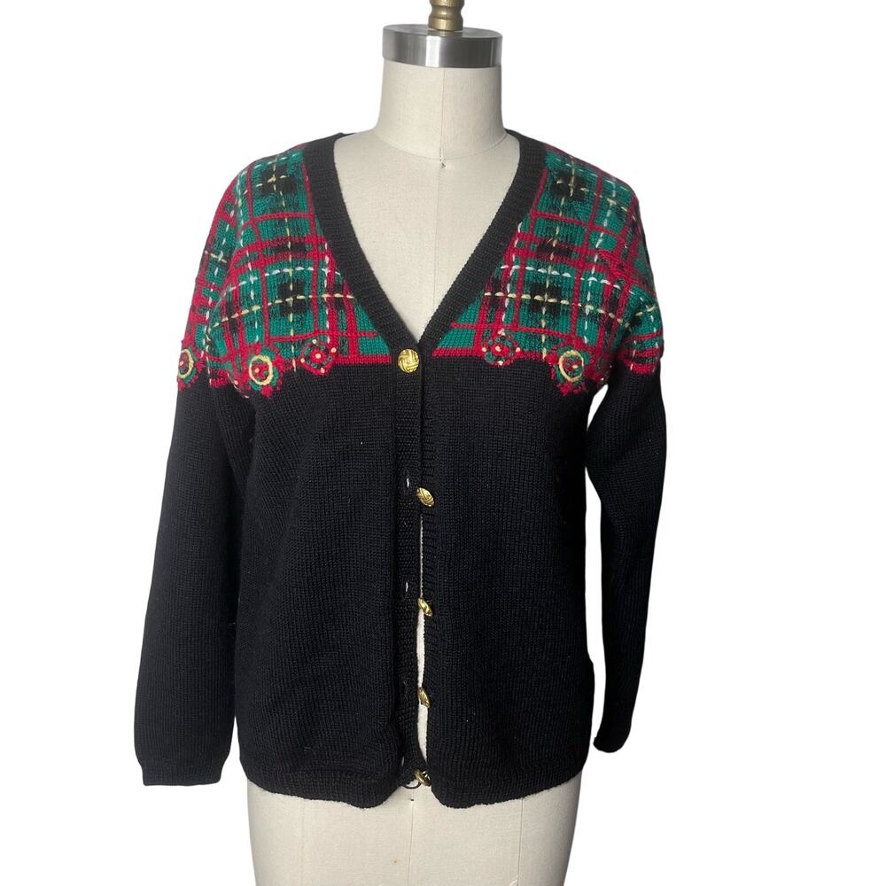 Vintage Pendleton Plaid and Black Wool Winter Cardigan Small